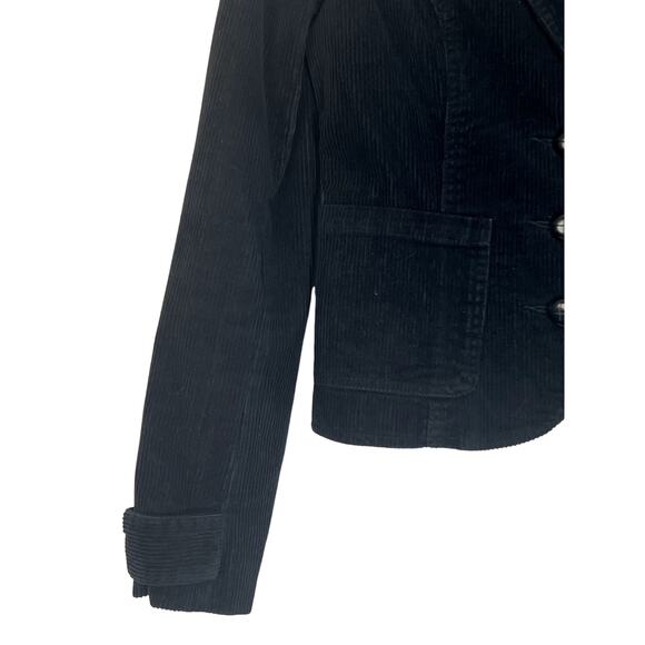 H&M Black Corduroy Cropped 3 Button Closure Lined 3 Pockets Blazer Jacket Size 6 - Picture 4 of 7
